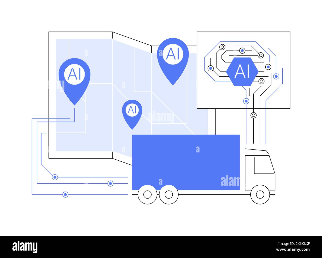 KI-gestützte autonome Fahrzeuge abstrakte Konzeptvektorillustration. Stock Vektor