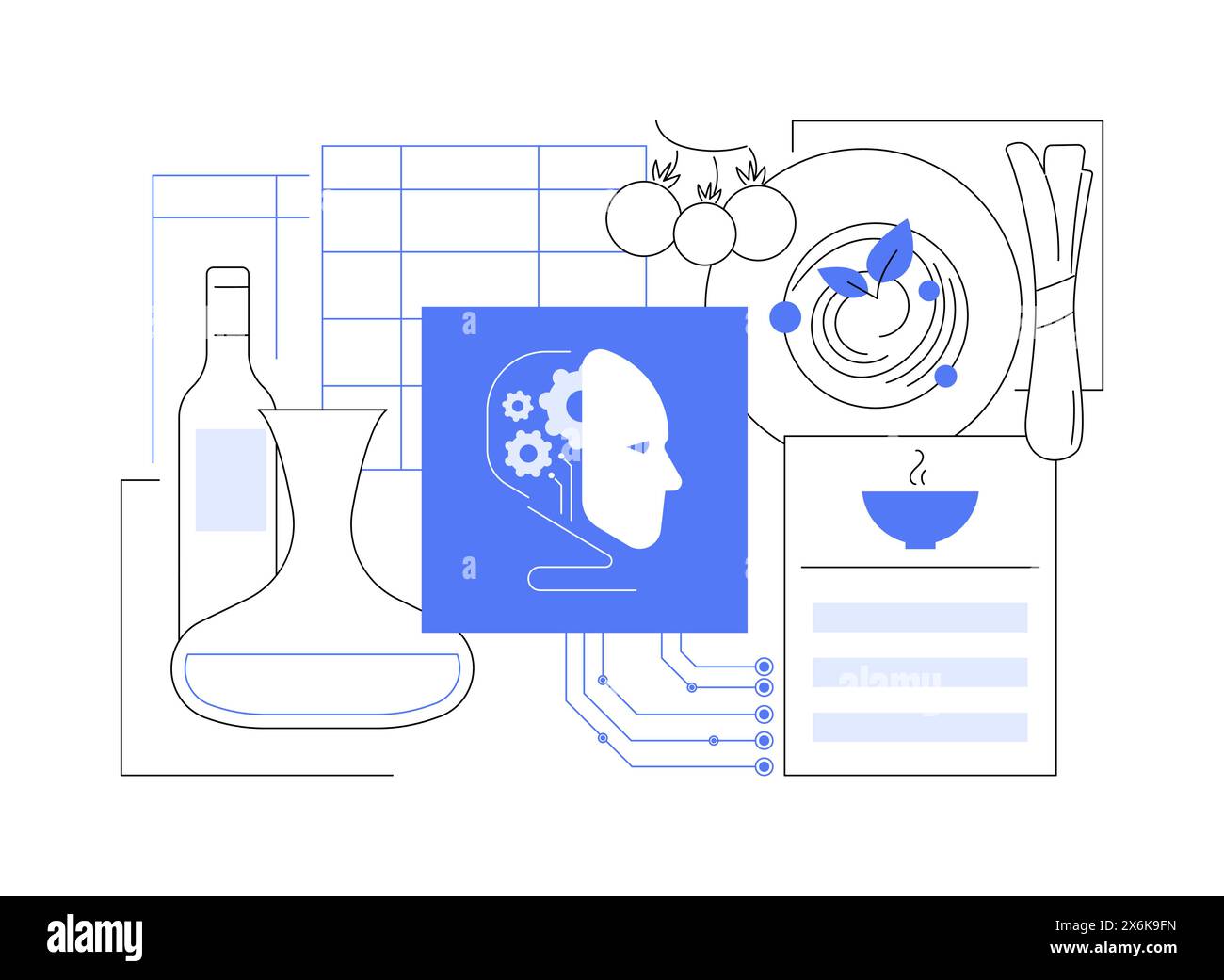 KI-gestützte Lebensmittel- und Getränkemanagement abstrakte Konzeptvektorillustration. Stock Vektor
