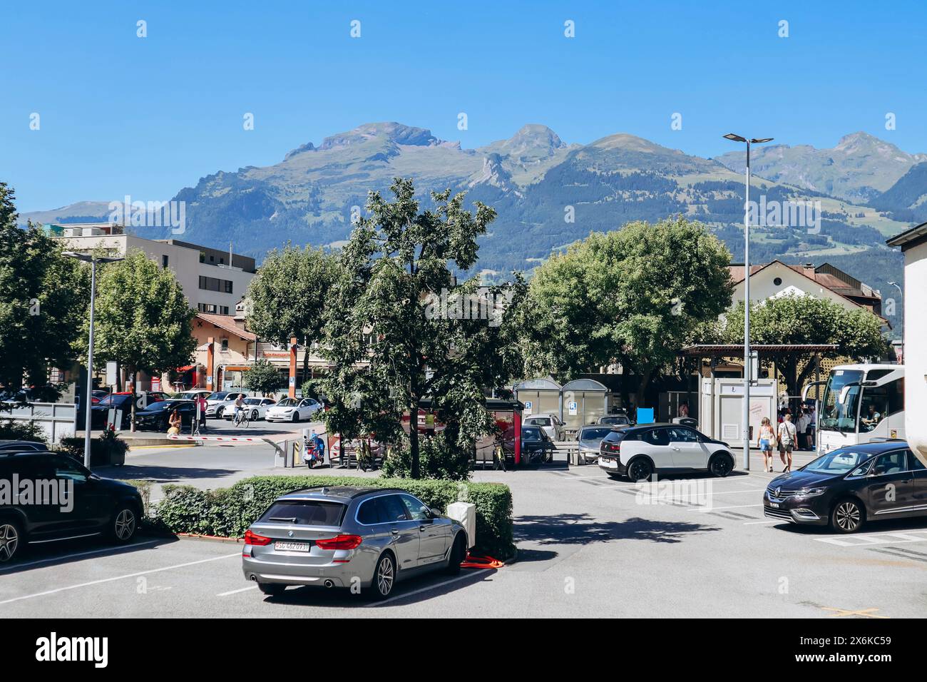 Vaduz, Liechtenstein - 11. August 2023: Vaduz Stadtzentrum an einem sonnigen Tag Stockfoto