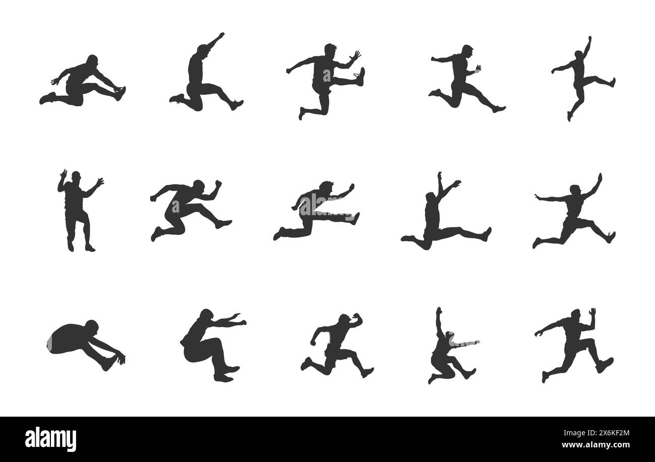 Silhouette des langen Sprungs, Silhouette des langen Sprungs, Silhouette des langen Sprungs der Athletik, Vektor des langen Sprungs Stock Vektor