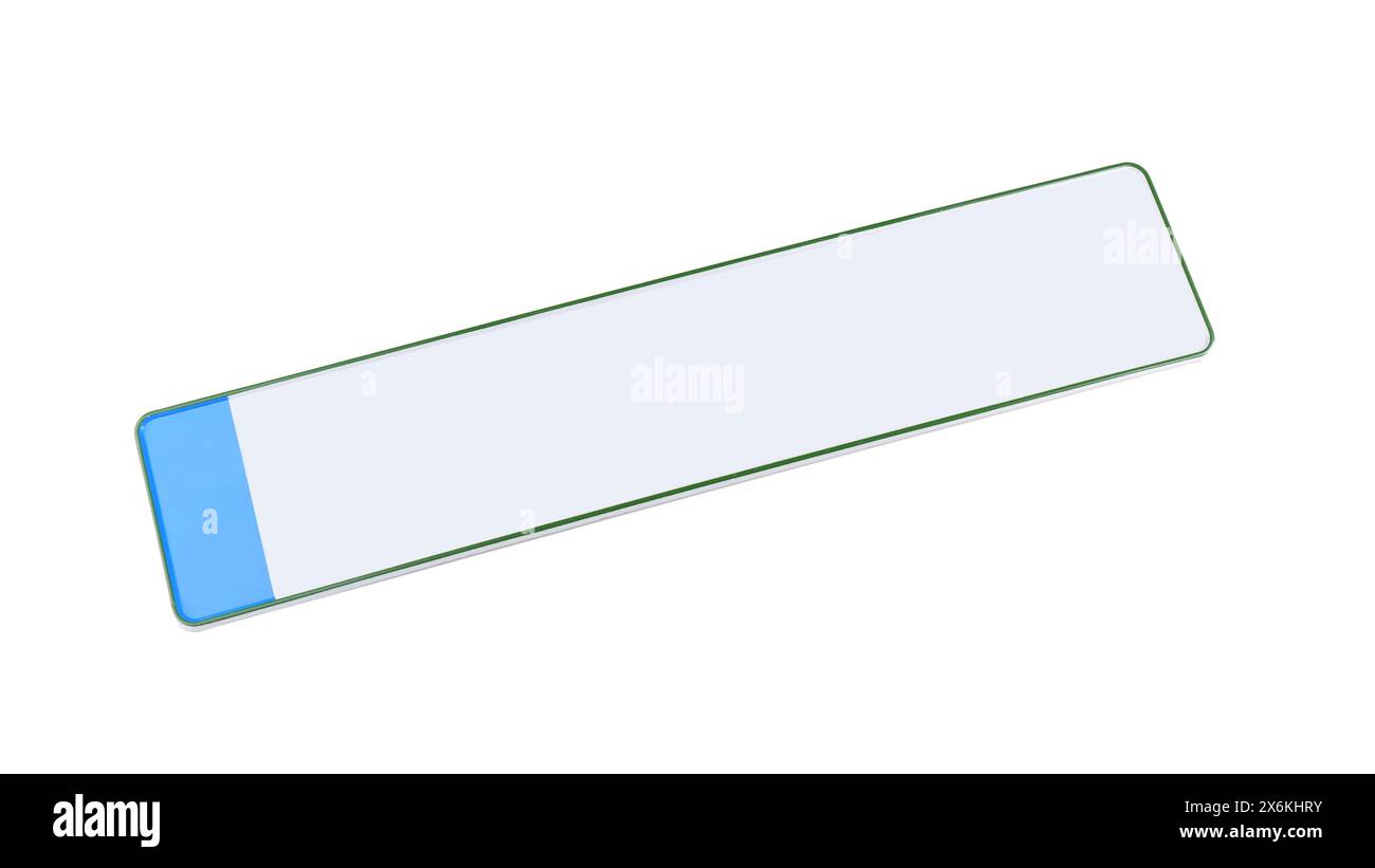 Ein Kfz-Kennzeichen isoliert auf weiß, Draufsicht Stockfoto