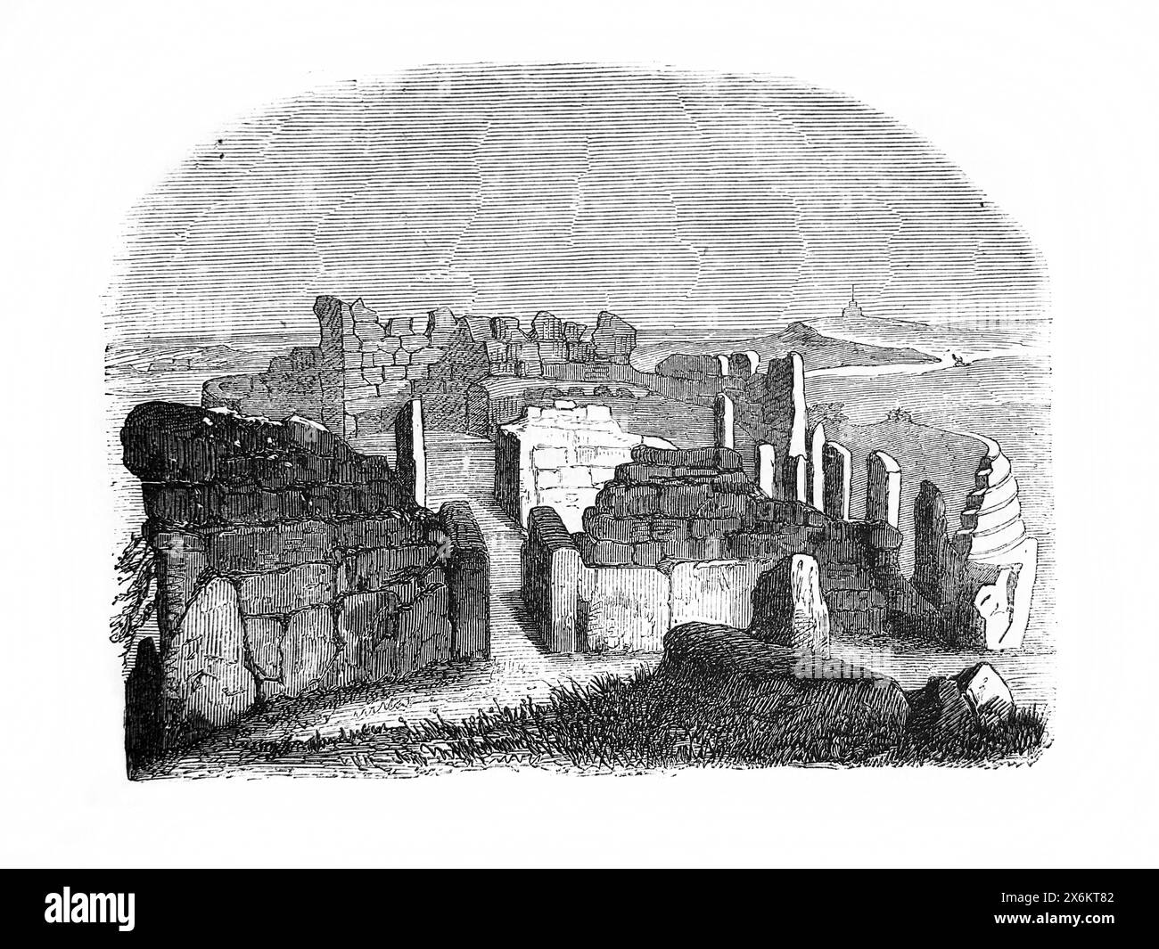 Holzgravierung der Ruinen Eines Tempels in der antiken, illustrierten Familienbibel aus dem 19. Jahrhundert Stockfoto