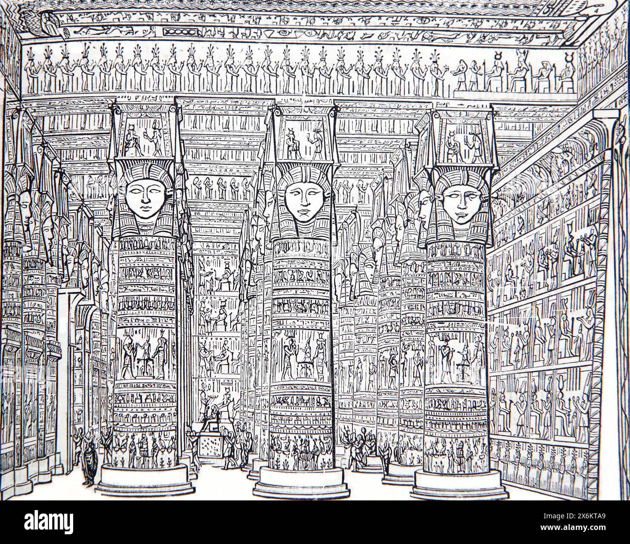 Holzgravur von Bildkammern im Inneren des Portikus des Großen Tempels von Denderah Ägypten aus dem 19. Jahrhundert illustrierte Familienbibel Stockfoto