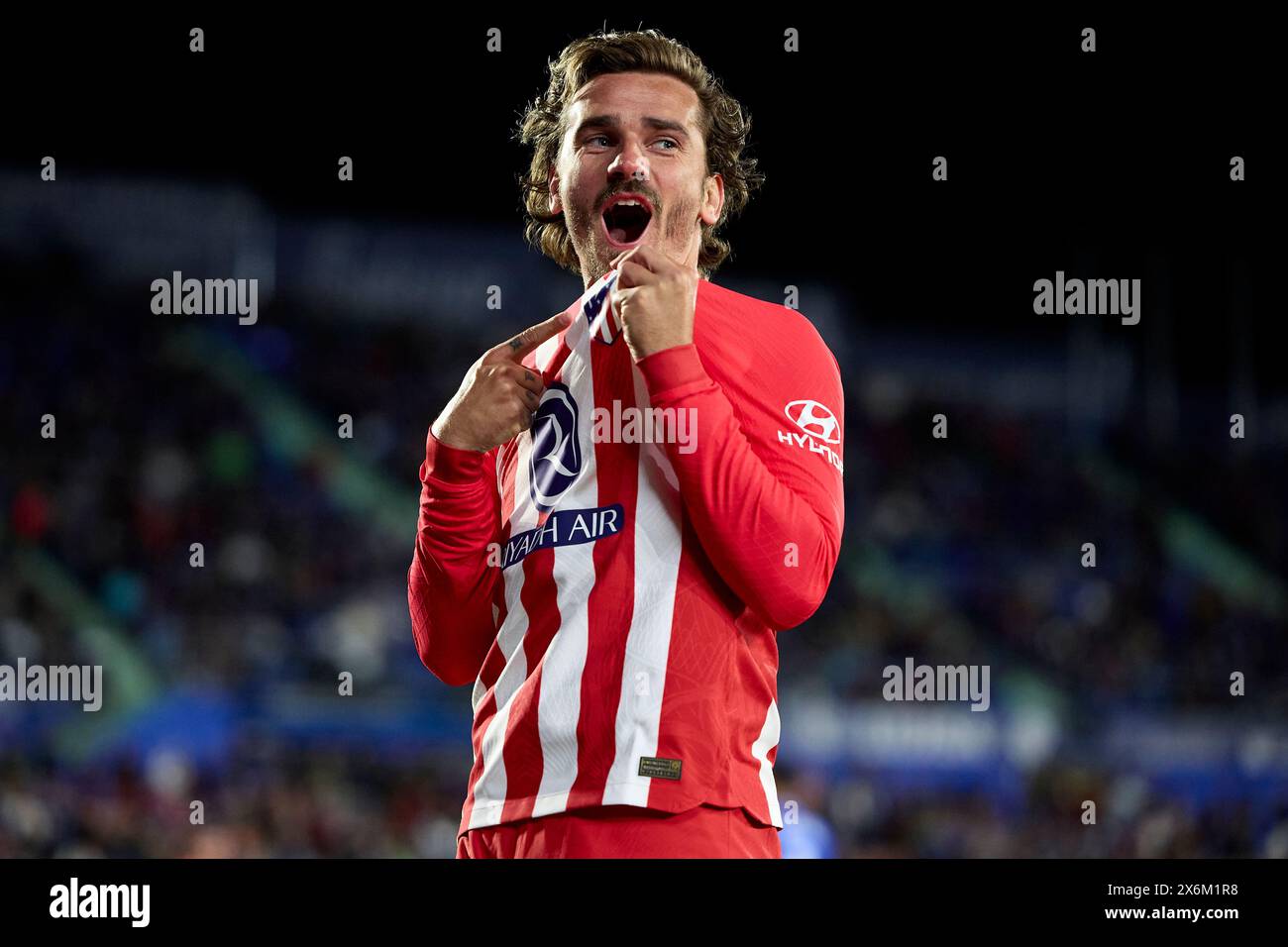 Antoine Griezmann von Atletico de Madrid feiert, nachdem er am 15. Mai 2024 im Coliseum Alfonso Perez in Getafe, Spanien, das dritte Tor der Mannschaft beim LaLiga EA Sports Spiel zwischen Getafe CF und Atletico Madrid erzielte. (Foto von QSP) Stockfoto