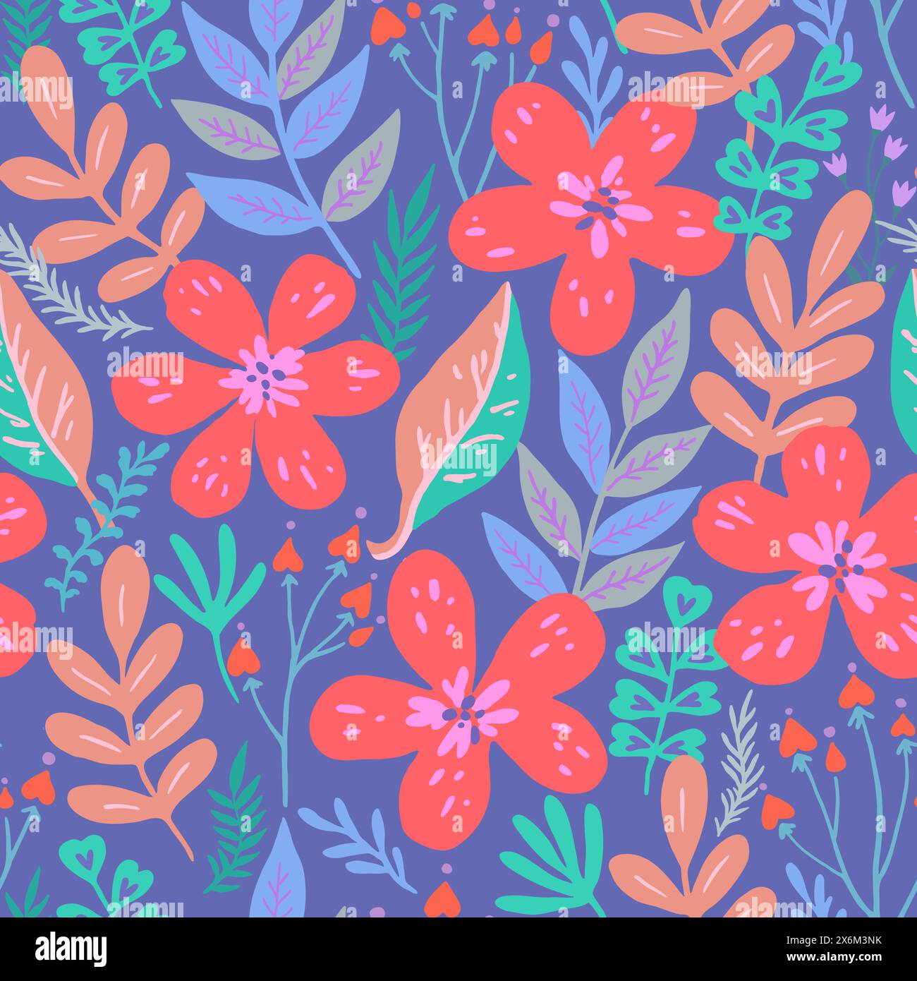 Nahtloses Muster mit Doodle-Blumenelementen. Vektorabbildung. Stock Vektor