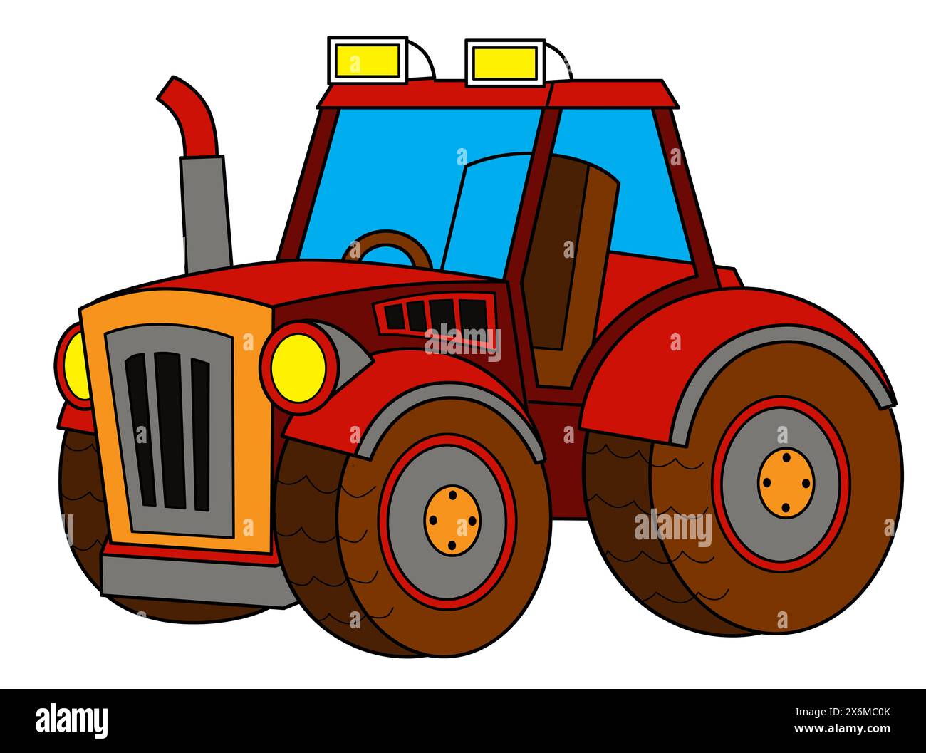 Cartoon Bauernhof Ranch Auto Fahrzeug Traktor isoliert Färbung Seite isoliert Hintergrund Illustration für Kinder Stockfoto