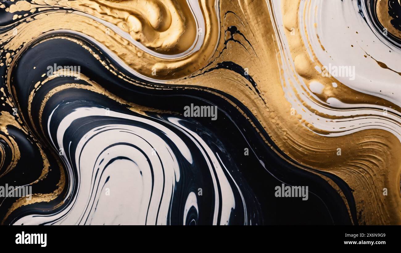 Abstrakte Hintergrundbilder aus Gold und schwarzem Marmor. Flüssiges goldenes Design Stockfoto