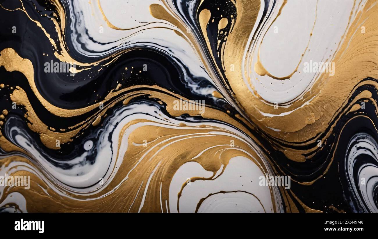 Abstrakte Hintergrundbilder aus Gold und schwarzem Marmor. Flüssiges goldenes Design Stockfoto