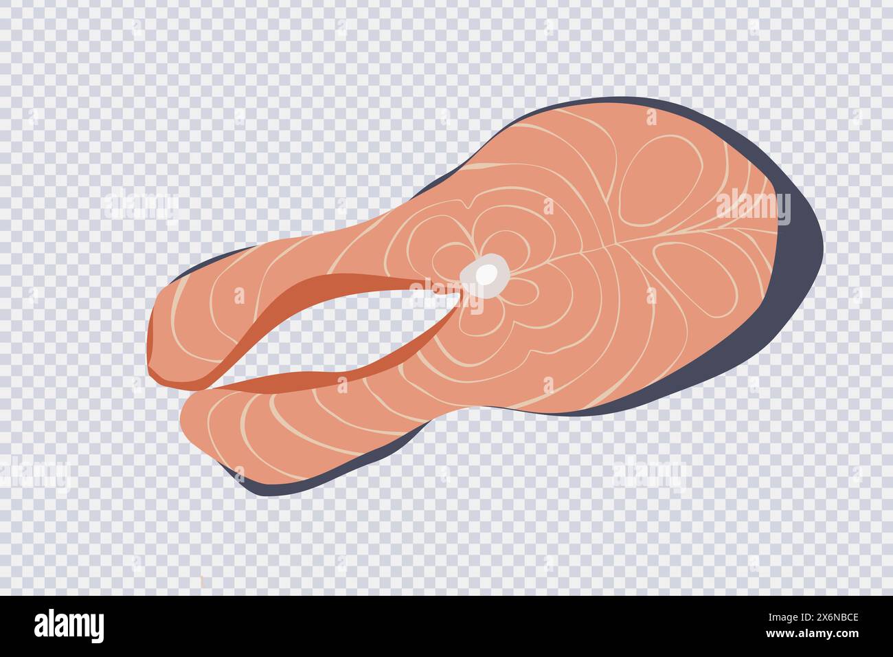 Stück roter Fisch. Rotes Fischsteak in flachem Stil. Lachsfilet isoliert auf Transparent. Frische Bio-Meeresfrüchte im Restaurant, Sushi-Bar-Menü, Poster. Stock Vektor