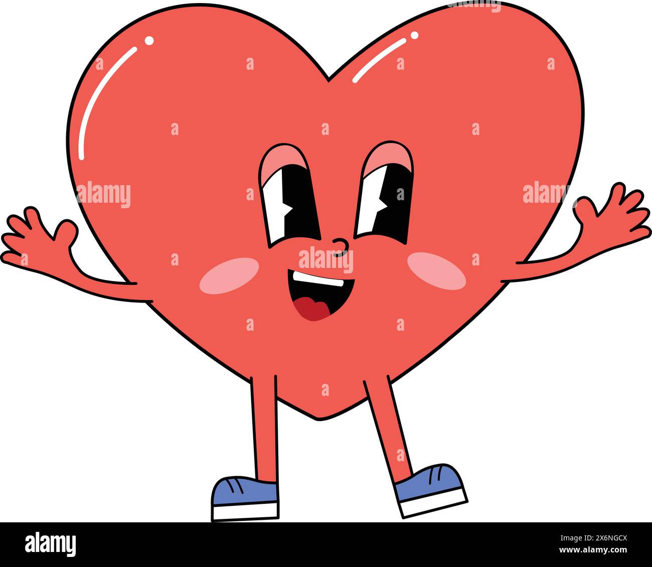 Grooviger Herzcharakter im Retro-Stil Stock Vektor