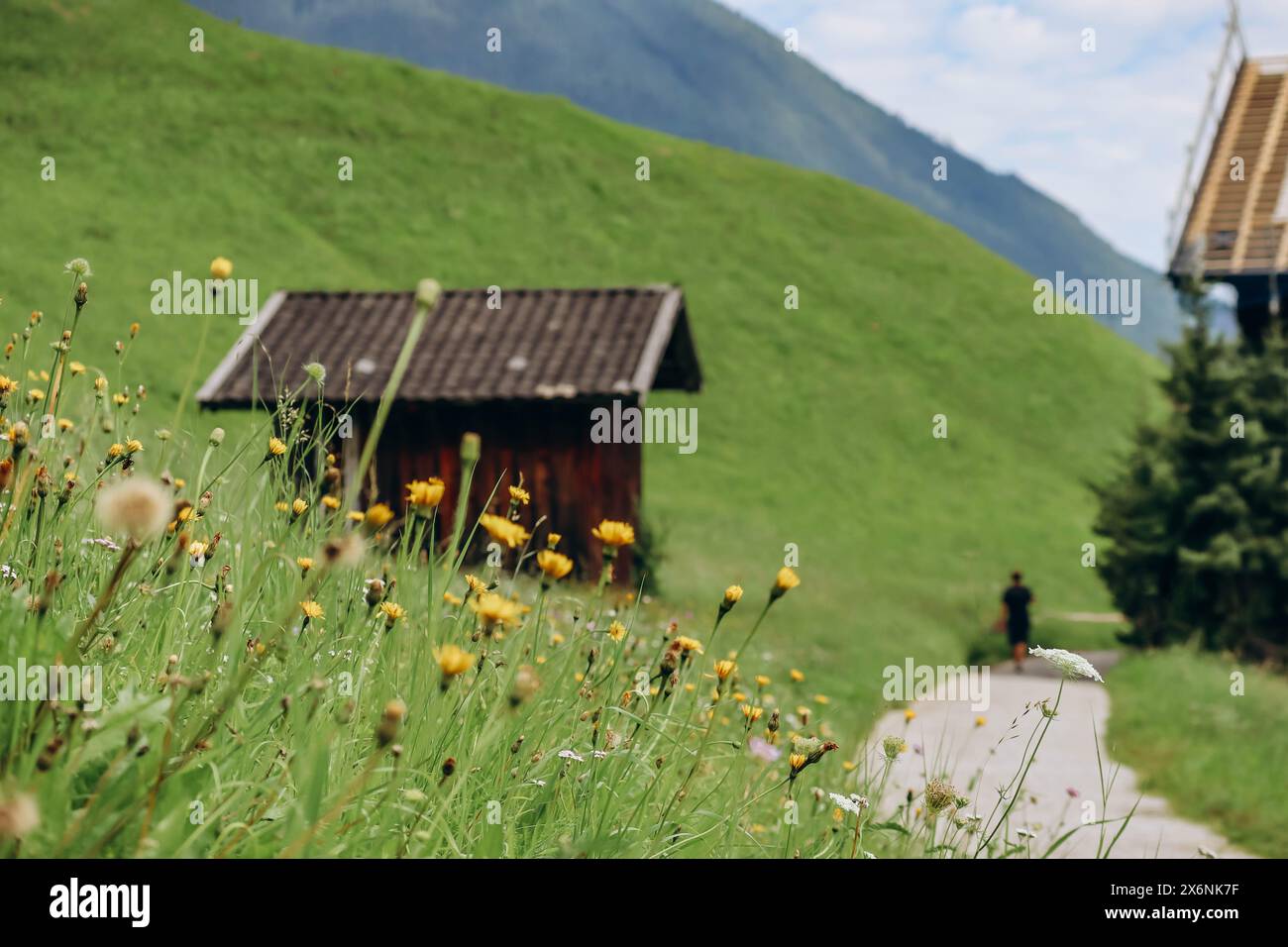 Kleiner Holzschuppen im Dorf Fulpmes, Österreich. Nicht zielgerichtet Stockfoto