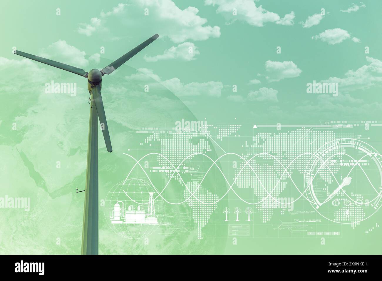 Windkraftanlage umweltfreundlicher und sauberer Energieerzeuger für die Zukunft der Welt. Erdelement von der NASA Stockfoto