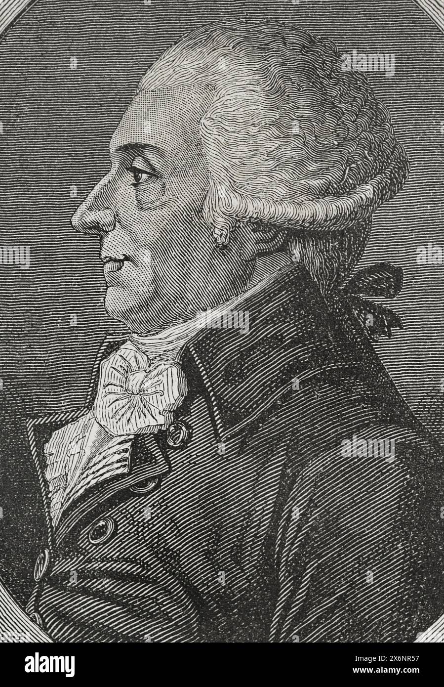 Louis-Bernard Guyton de Morveau (1737-1816). Französischer Chemiker und Politiker. Während der Französischen Revolution war er 1792 Abgeordneter der Legislativversammlung, 1793 Mitglied des Nationalkonvents und des Komitees für öffentliche Sicherheit. Hochformat. Zeichnung von Liénard. Stich von Pannemaker. "Geschichte der Französischen Revolution". Band I, 1876. Stockfoto