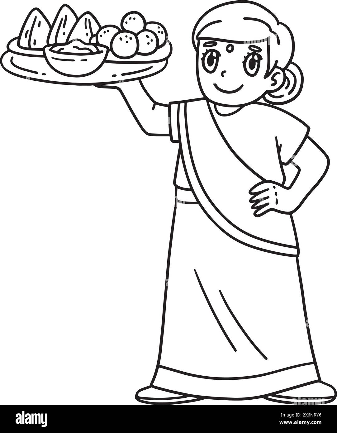 Diwali Mom Trägt Lebensmittel Isolierte Malseite Stock Vektor