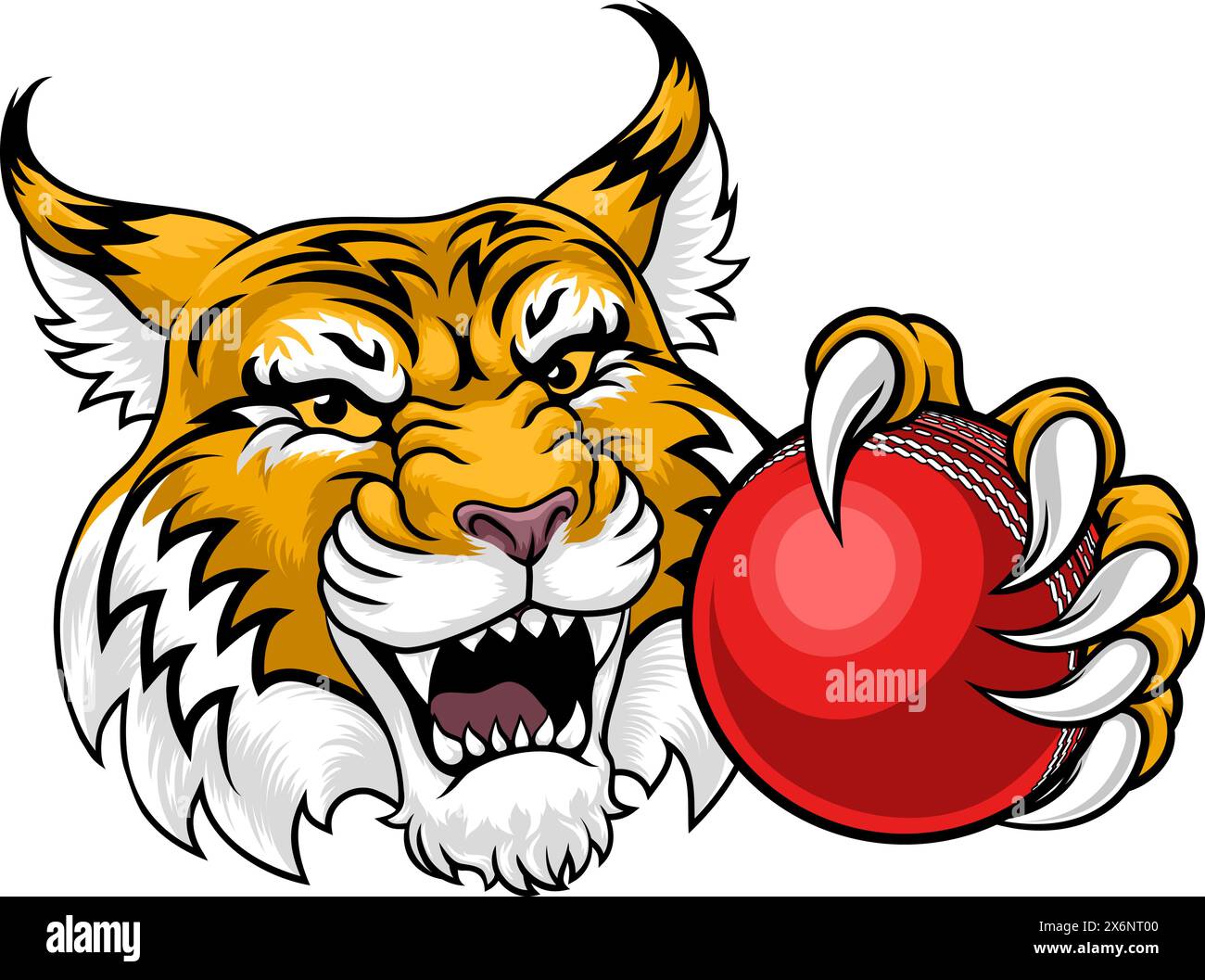 Wildcat Bobcat Cricket Ball Tier Team Maskottchen Stock Vektor