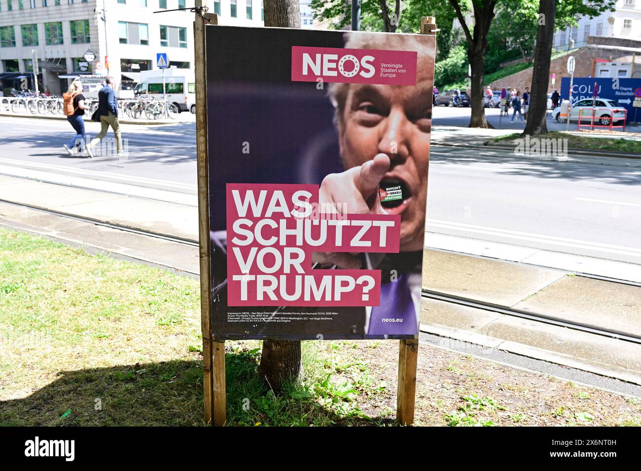 Wien, Österreich. Mai 2024. NEOS (Neuösterreich) Wahlplakate für die Europawahlen Stockfoto