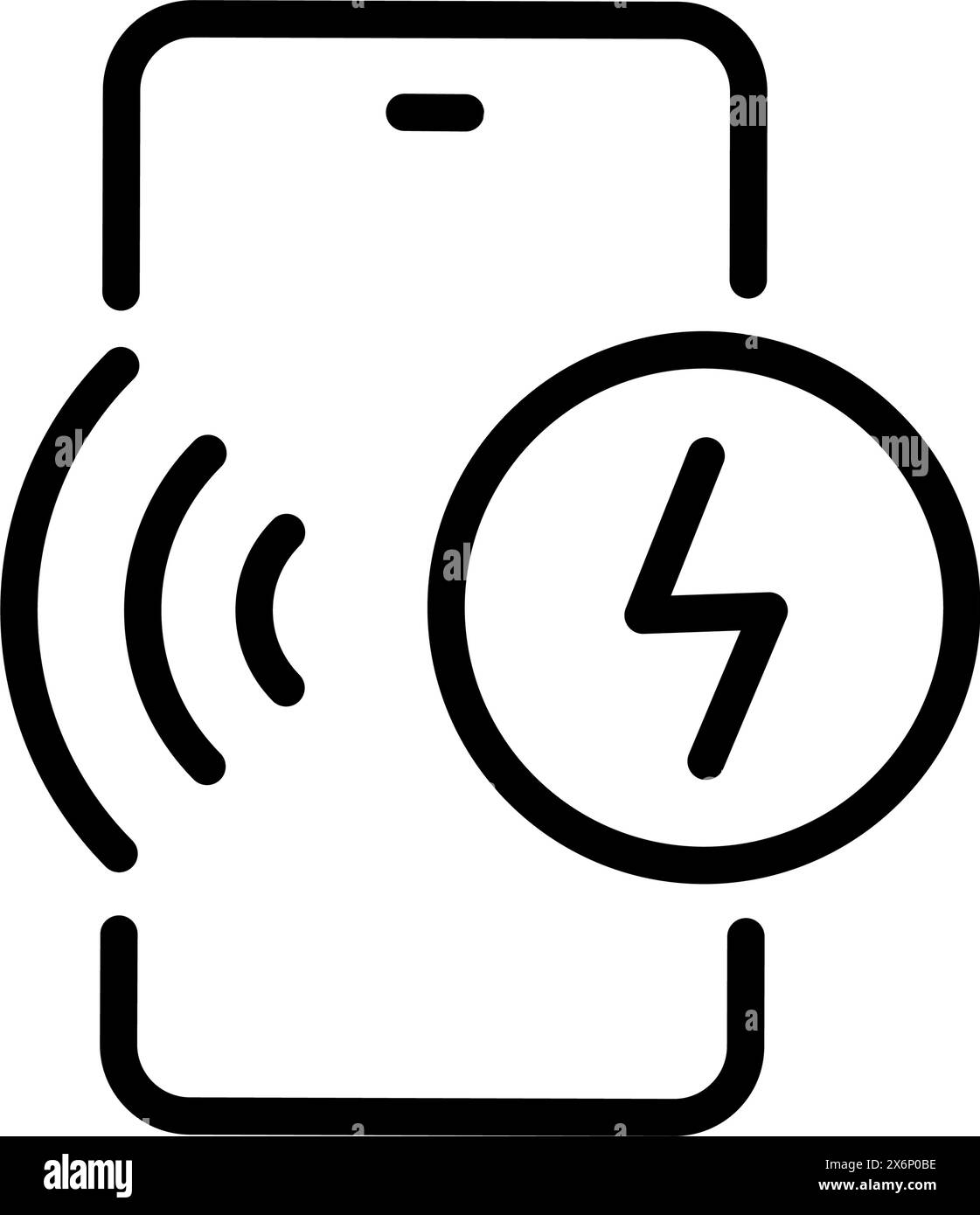 Symbol für mobiles Zubehör. Umrisssymbol für drahtloses Laden. Telefonschild aufladen. Lineares kabelloses Ladesymbol auf weißem Hintergrund Stock Vektor