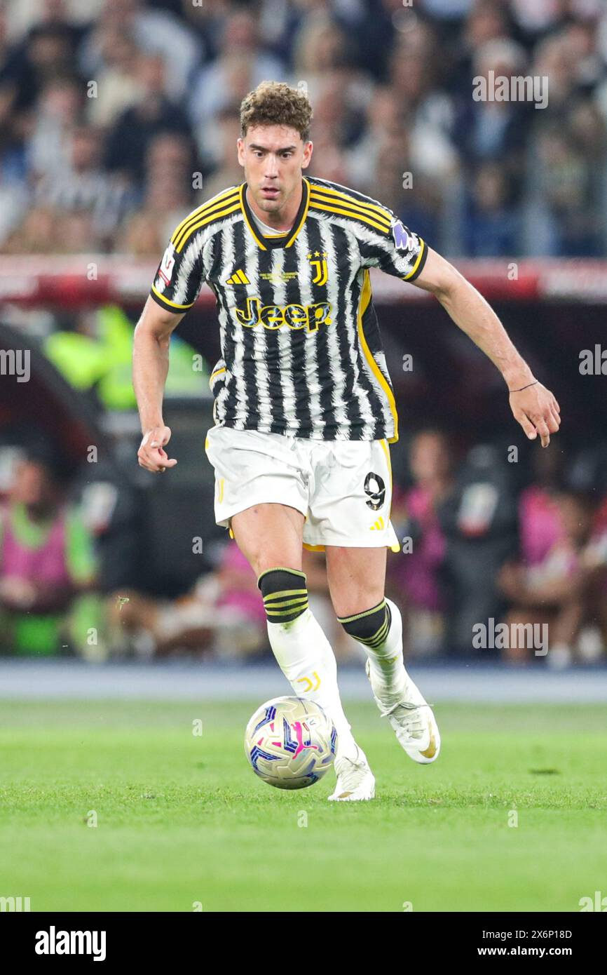 Dusan Vlahovic von Juventus F.C. in Aktion beim Coppa Italia 2023/24 Endspiel zwischen Atalanta Bergamo und Juventus F. C im Olympiastadion in Rom, Italien Endergebnis; Atalanta Bergamo 0:1 Juventus F. C (Foto: Grzegorz Wajda / SOPA Images/SIPA USA) Stockfoto