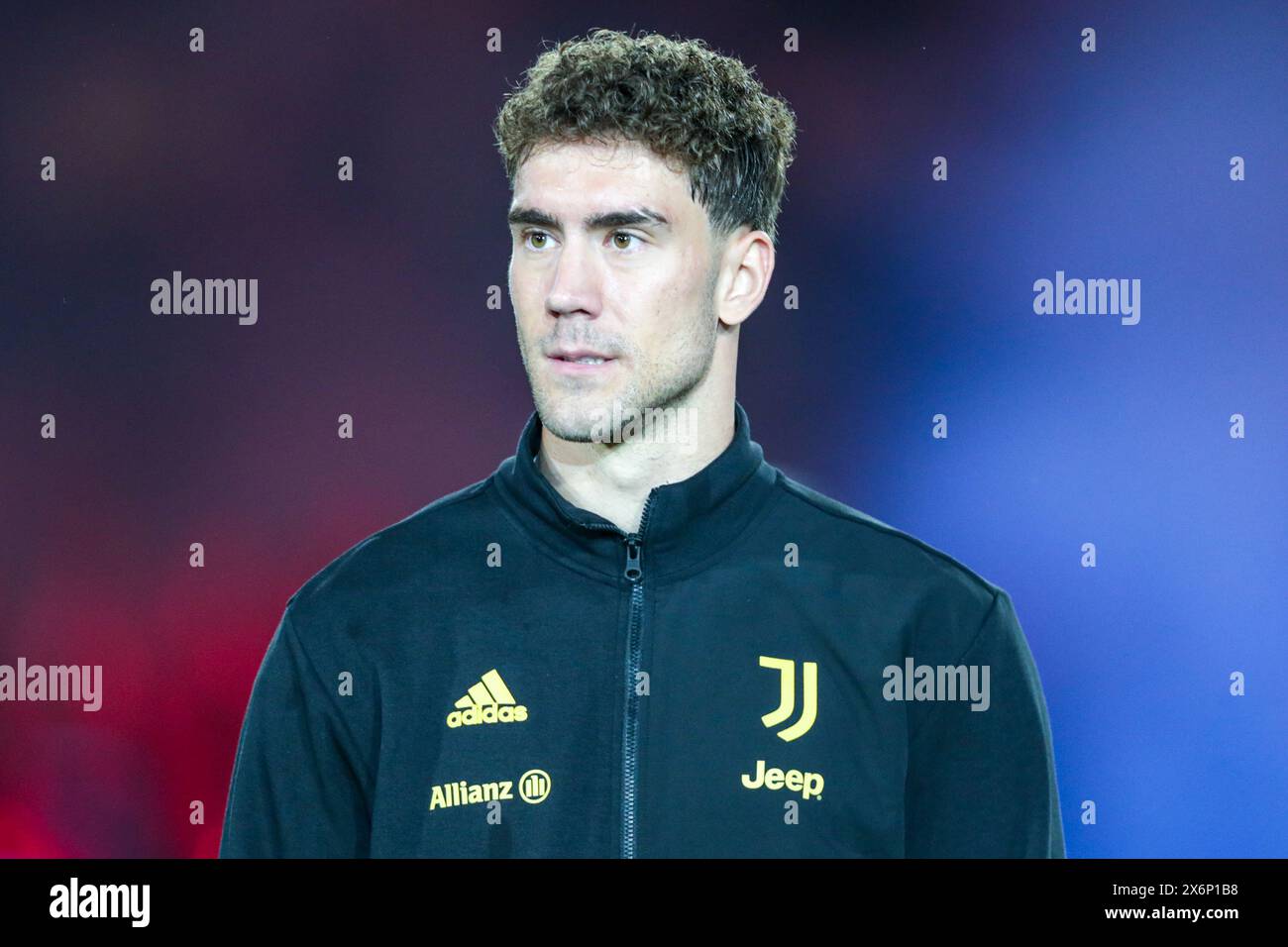 Dusan Vlahovic von Juventus F.C. wurde während des Finalspiels von Coppa Italia 2023/24 zwischen Atalanta Bergamo und Juventus F. gesehen C im Olympiastadion in Rom, Italien Endergebnis; Atalanta Bergamo 0:1 Juventus F. C (Foto: Grzegorz Wajda / SOPA Images/SIPA USA) Stockfoto