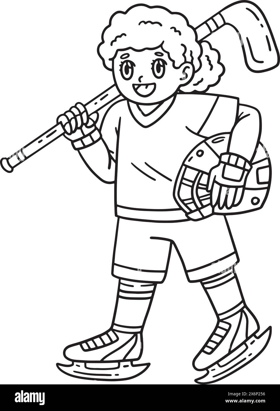 Eishockeyspielerin Hält Helm Isoliert Stock Vektor