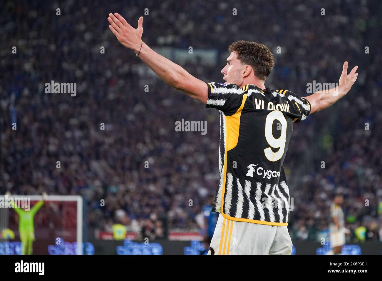 Rom, Italie. Mai 2024. Dusan Vlahovic (Juventus FC) während des Italienischen Cups, Coppa Italia, Finale des Fußballspiels zwischen Atalanta BC und Juventus FC am 15. Mai 2024 im Stadio Olimpico in Rom, Italien - Foto Morgese-Rossini/DPPI Credit: DPPI Media/Alamy Live News Stockfoto