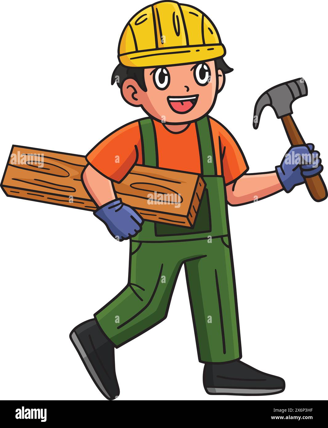 Bauarbeiter mit Holz und Hammer Clipart Stock Vektor