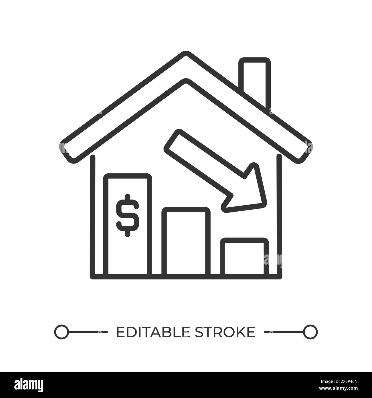 Lineares Symbol für Senkung der Eigenheimpreise Stock Vektor