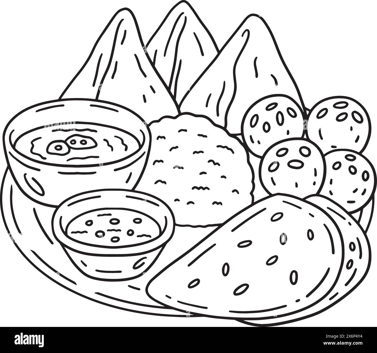Diwali Food auf Thali Plat Isolated Coloring Page Stock Vektor