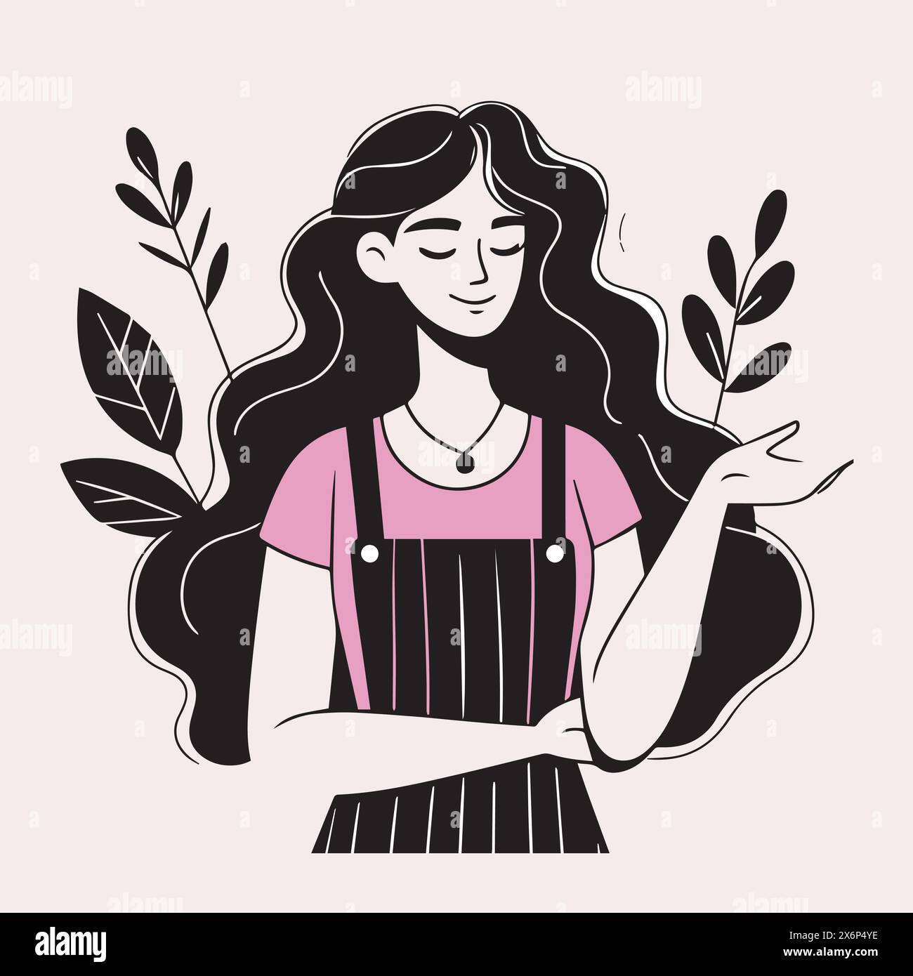 Charming Female and Girl Character Illustrations: Verschiedene Posen mit einem Hauch von Pink für kreative Projekte Stock Vektor