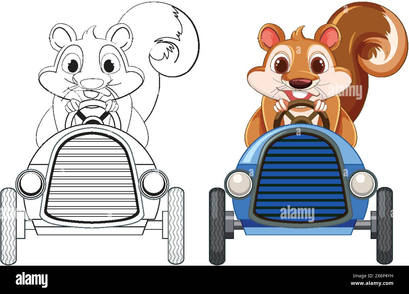 Zwei Eichhörnchen in Autos, die Freude und Spannung zeigen Stock Vektor