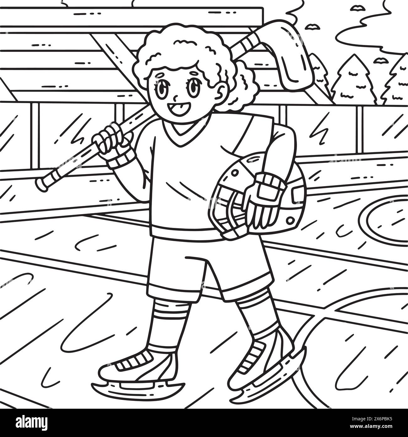 Eishockey Weibliche Spieler Mit Helm Farbe Stock Vektor