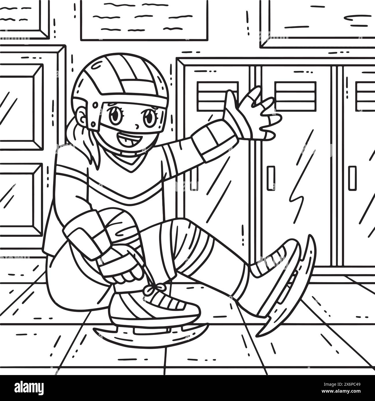 Eishockey Weibliche Spieler Trägt Schuhe Farbe Stock Vektor