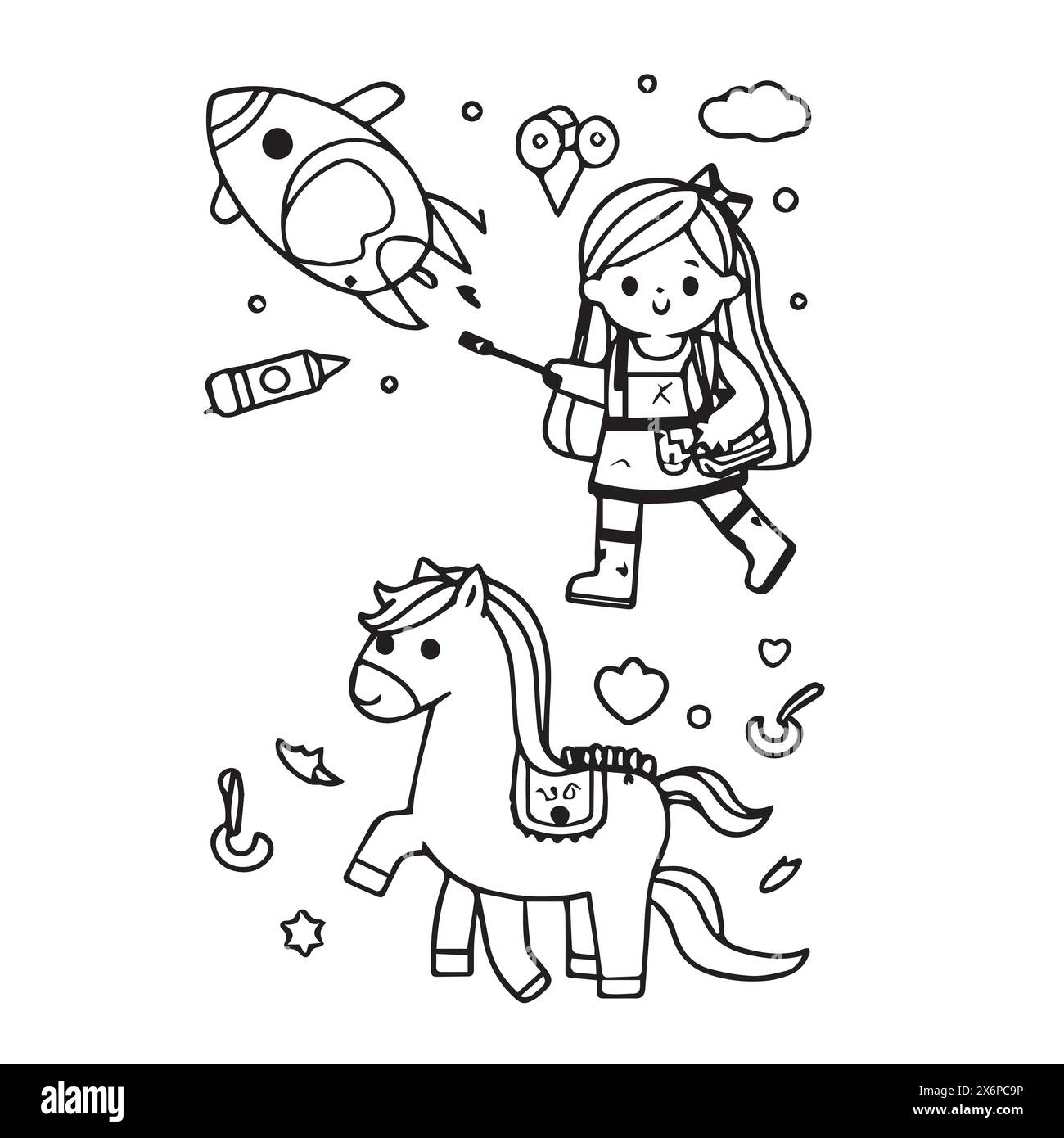Skurrile Line Art Coloring Buch Vektor Designs für Kinder: Kreative und fesselnde Illustrationen, um die Fantasie zu begeistern Stock Vektor
