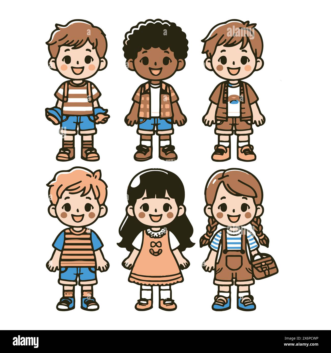 Charming Collection of Child Character Vector Illustrations: Diverse Ausdrücke für kreative und verspielte Designs Stock Vektor