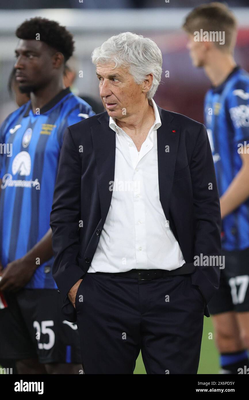 Rom, Italie. Mai 2024. Gian Piero Gasperini Cheftrainer von Atalanta zeigt seine Verzweiflung nach der Niederlage im Finale während des italienischen Pokals, Coppa Italia, dem Finale des Fußballspiels zwischen Atalanta BC und Juventus FC am 15. Mai 2024 im Stadio Olimpico in Rom, Italien - Foto Federico Proietti/DPPI Credit: DPPI Media/Alamy Live News Stockfoto