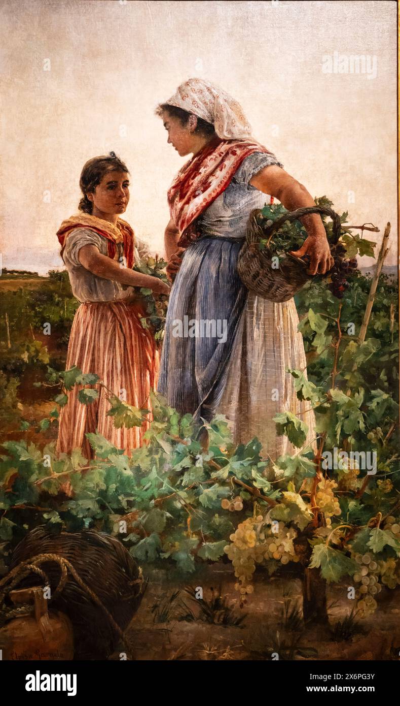 Eloisa Garnelo, Traubensammler aus Montilla, 1891, Öl auf Leinwand. Stockfoto