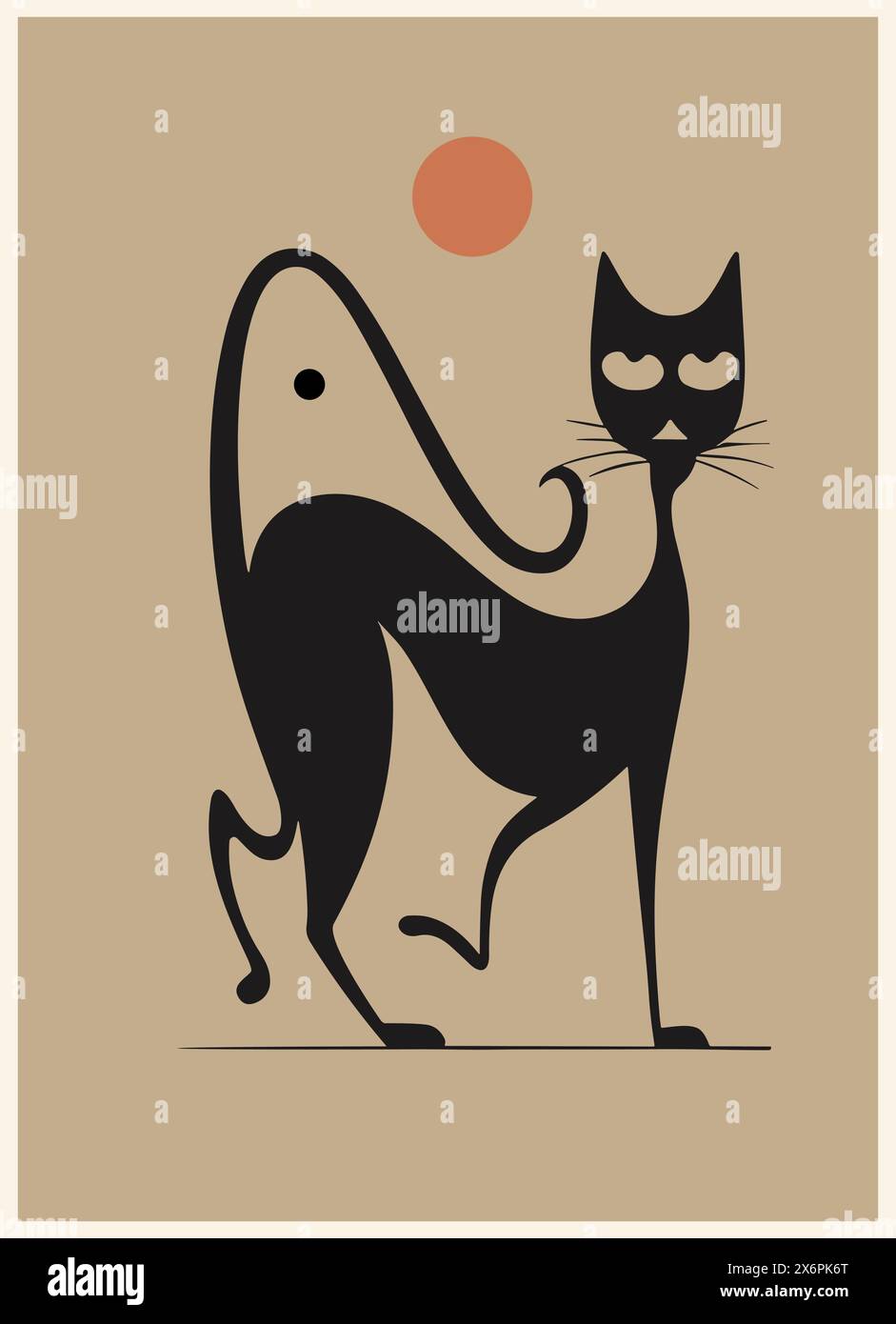 Retro-Poster mit niedlichen schwarzen Katzenvektoren Wandkunst Stock Vektor