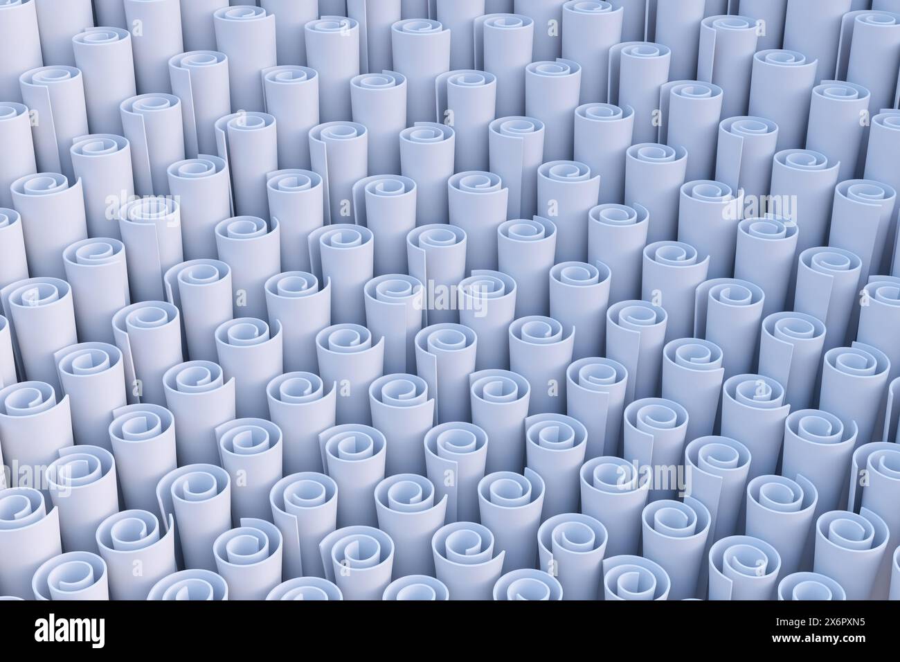 Rollen weißes Papier dicht zusammengepackt. Illustration als Hintergrund für Website-Hintergrundbilder und Präsentationshintergründe für Diashows Stockfoto