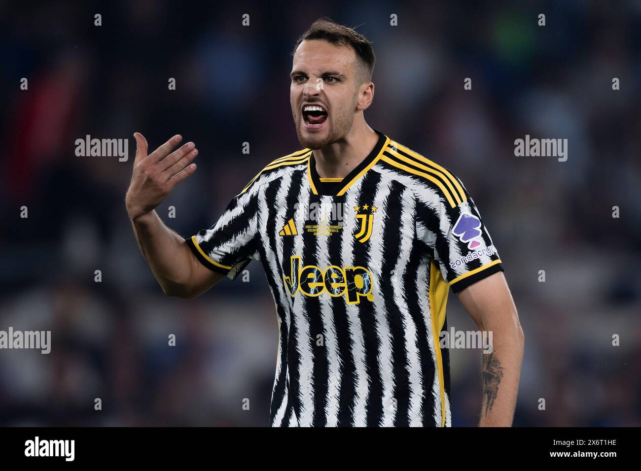 Rom, Italien. 15. Mai 2024. Federico Gatti von Juventus FC reagiert auf das Finale der Coppa Italia Atalanta BC und Juventus FC. Quelle: Nicolò Campo/Alamy Live News Stockfoto