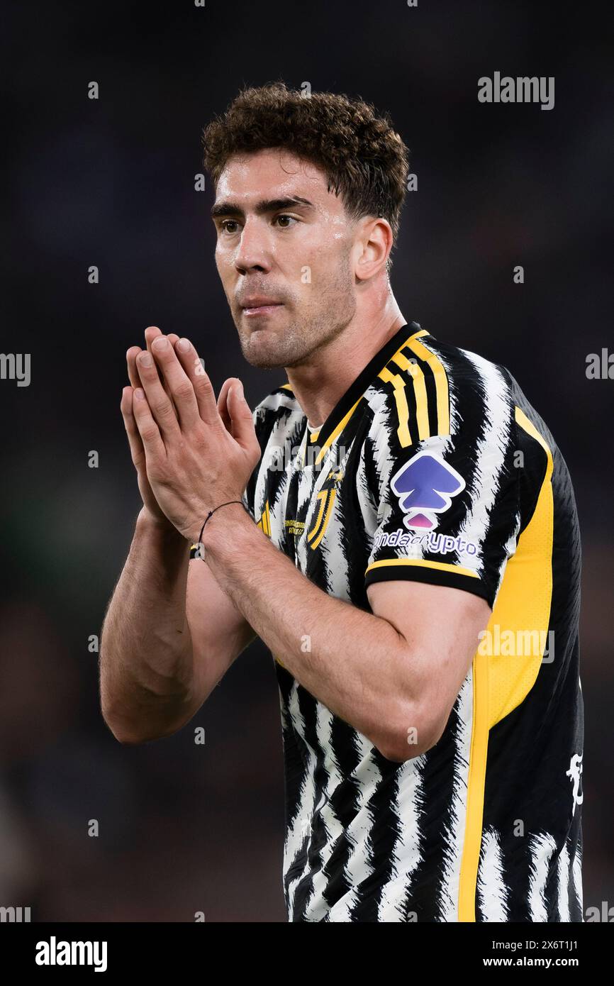 Rom, Italien. 15. Mai 2024. Dusan Vlahovic von Juventus FC reagiert auf das Finale der Coppa Italia Atalanta BC und Juventus FC. Quelle: Nicolò Campo/Alamy Live News Stockfoto