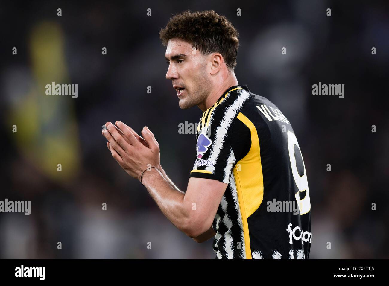 Rom, Italien. 15. Mai 2024. Dusan Vlahovic von Juventus FC reagiert auf das Finale der Coppa Italia Atalanta BC und Juventus FC. Quelle: Nicolò Campo/Alamy Live News Stockfoto