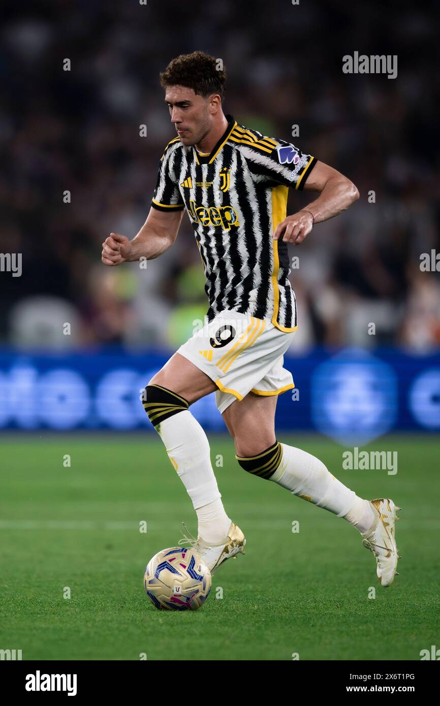 Rom, Italien. 15. Mai 2024. Dusan Vlahovic von Juventus FC in Aktion während des Finalspiels von Coppa Italia Atalanta BC und Juventus FC. Quelle: Nicolò Campo/Alamy Live News Stockfoto