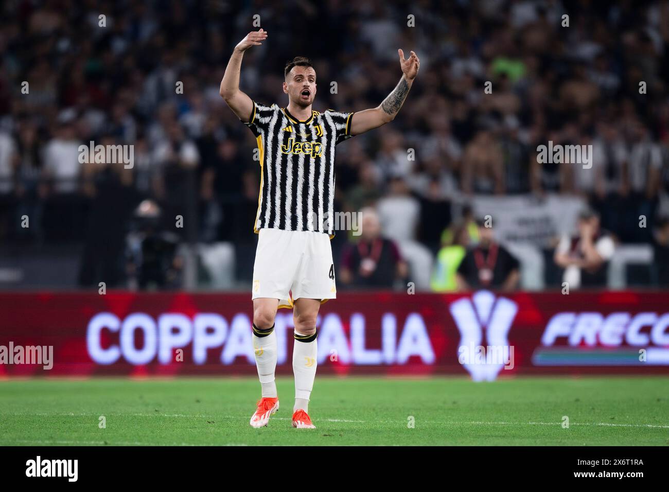 Rom, Italien. 15. Mai 2024. Federico Gatti von Juventus FC reagiert auf das Finale der Coppa Italia Atalanta BC und Juventus FC. Quelle: Nicolò Campo/Alamy Live News Stockfoto