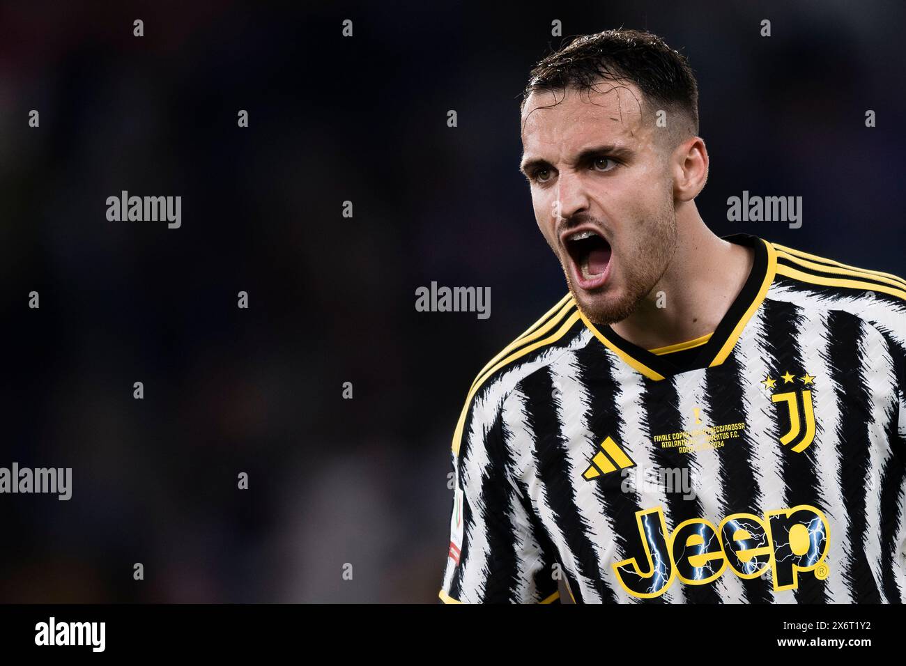 Rom, Italien. 15. Mai 2024. Federico Gatti von Juventus FC reagiert auf das Finale der Coppa Italia Atalanta BC und Juventus FC. Quelle: Nicolò Campo/Alamy Live News Stockfoto