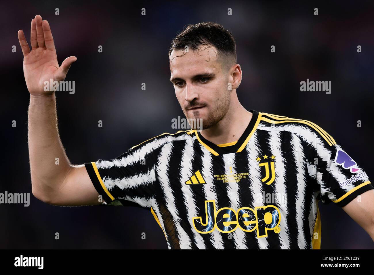 Rom, Italien. 15. Mai 2024. Federico Gatti von Juventus FC Gesten beim Finale des Coppa Italia Fußballspiels Atalanta BC und Juventus FC. Quelle: Nicolò Campo/Alamy Live News Stockfoto