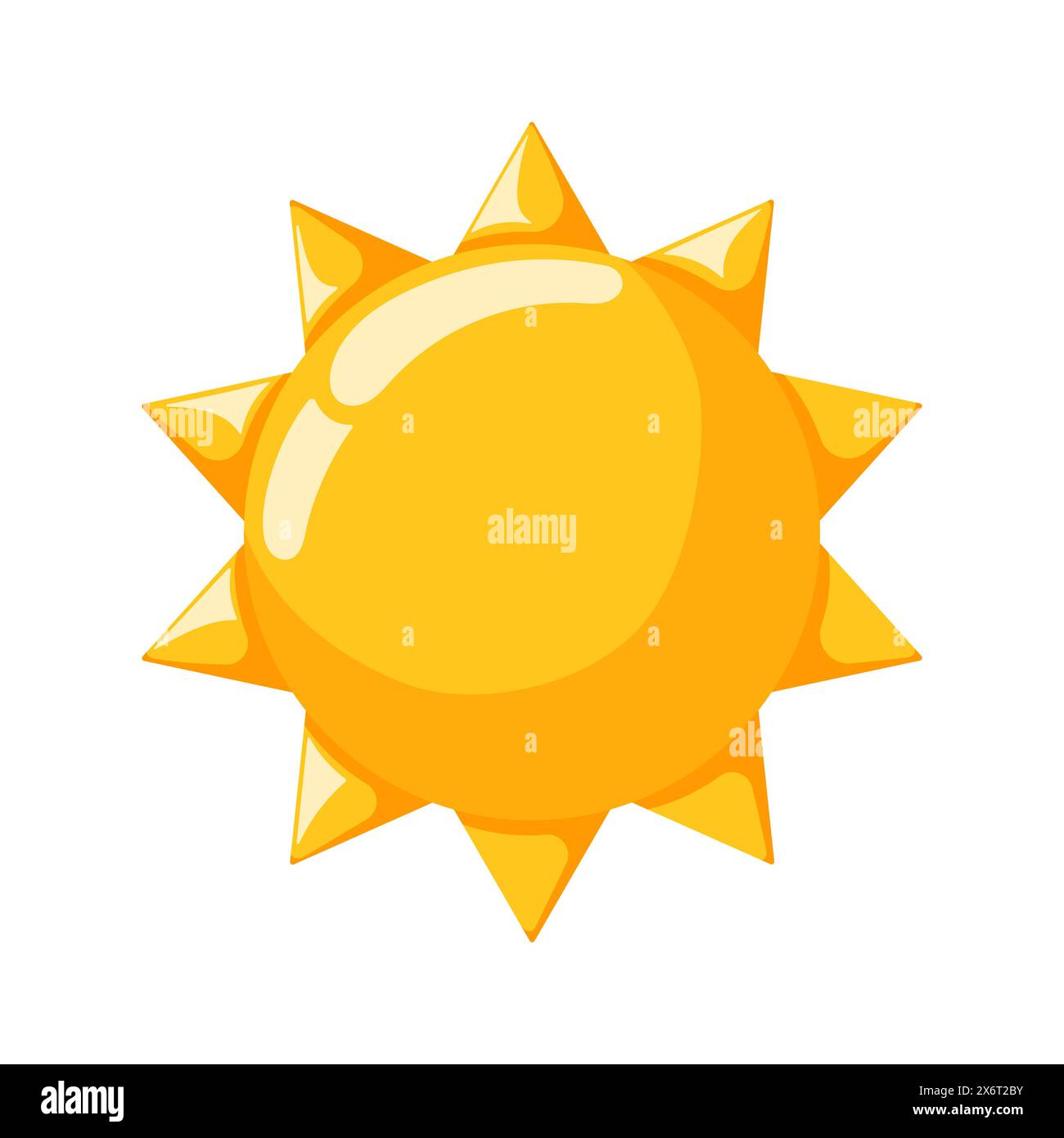 Sonnensymbol im Cartoon-Stil. Wetterlogo für Apps, Kinderzimmer und Kinderdesign. Vektorillustration auf weißem Hintergrund isoliert. Stock Vektor