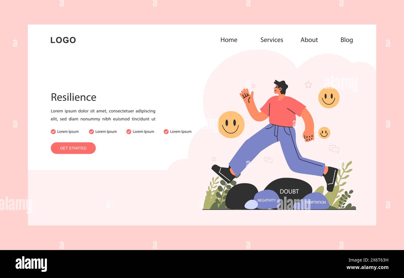 Webbanner oder Landing-Page für emotionale Belastbarkeit. Emotionsbalance und Regelfähigkeit. EQ-Entwicklung. Verständnis von Emotionen. Selbstregulierung und Sensibilisierung. Illustration des flachen Vektors Stock Vektor