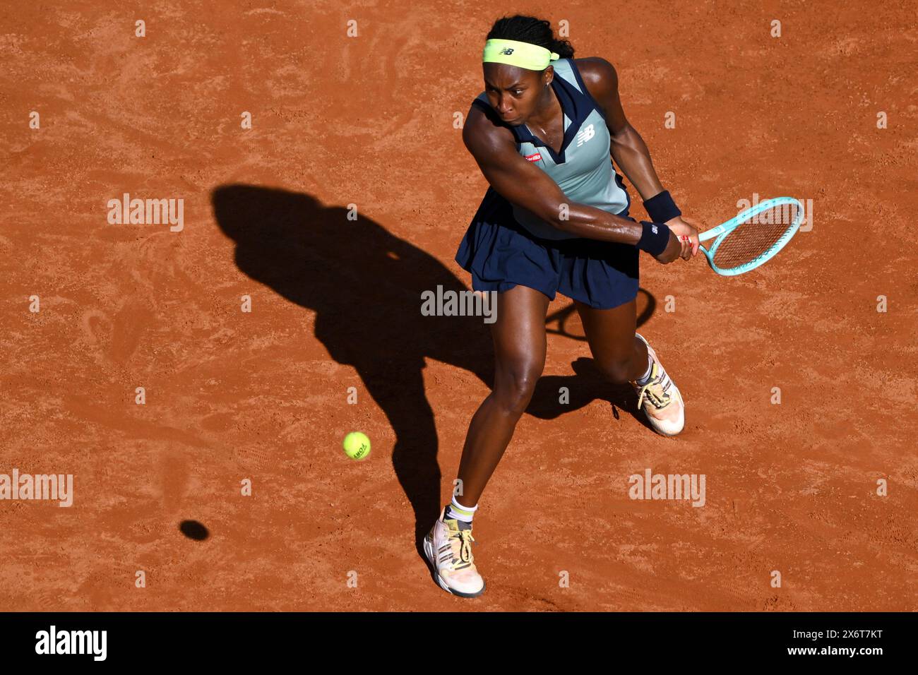 Rom, Italien. Mai 2024. Coco Gauff aus den Vereinigten Staaten im Spiel gegen IgA Swiatek aus Polen beim Internazionali BNL d’Italia 2024 Tennis Turnier im Foro Italico in Rom, Italien am 16. Mai 2024. IgA Swiatek besiegte Coco Gauff mit 6:4, 6:3. Quelle: Insidefoto di andrea staccioli/Alamy Live News Stockfoto