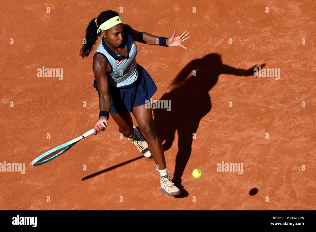 Rom, Italien. Mai 2024. Coco Gauff aus den Vereinigten Staaten im Spiel gegen IgA Swiatek aus Polen beim Internazionali BNL d’Italia 2024 Tennis Turnier im Foro Italico in Rom, Italien am 16. Mai 2024. IgA Swiatek besiegte Coco Gauff mit 6:4, 6:3. Quelle: Insidefoto di andrea staccioli/Alamy Live News Stockfoto