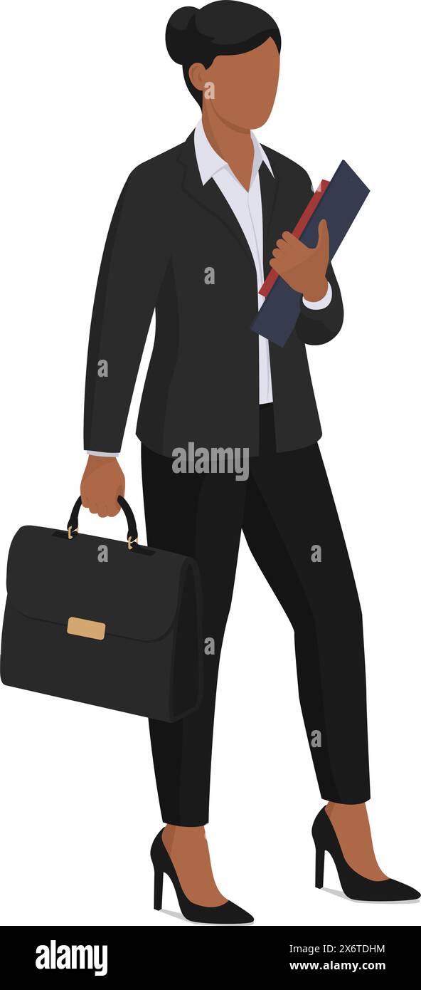 Selbstbewusste Geschäftsfrau mit Aktenkoffer und Papierkram, Geschäftsleute Konzept Stock Vektor